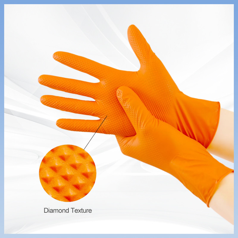 I guanti eliminabili arancio del lavoro del nitrile spolverizzano Diamond Texture Industrial Nitrile Gloves libero