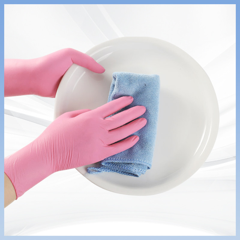 Guanti Nitrile Prezzo 9 pollici Guanti Nitrile rosa usa e getta in polvere gratuito per un solo uso 100pcs / scatola
