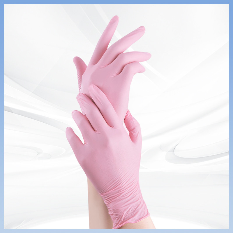 Guanti Nitrile Prezzo 9 pollici Guanti Nitrile rosa usa e getta in polvere gratuito per un solo uso 100pcs / scatola